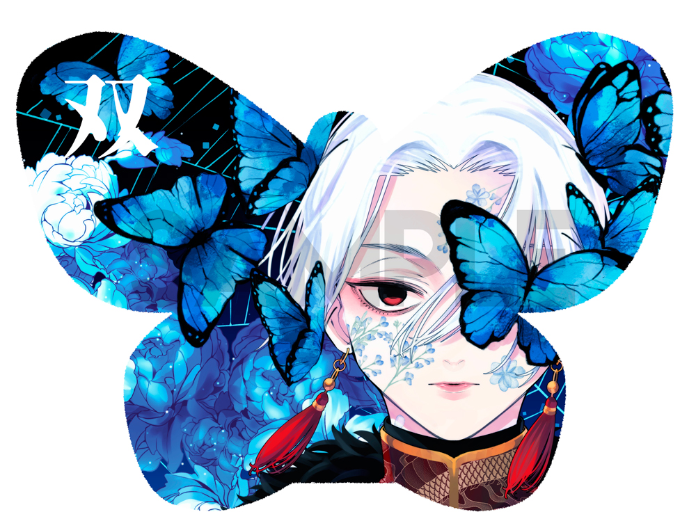 bug butterfly blonde hair solo earrings jewelry blue eyes  illustration images