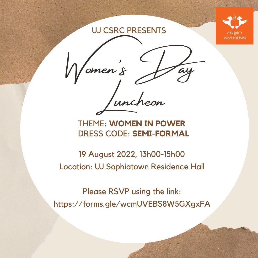 UJSRC2024's tweet photo. Ladies, please join us for our women’s day luncheon. Here’s the link to RSVP - https://t.co/3hnm2ZhS7P
#UJ #ujdfc #ujapk #ujswc #ujapb https://t.co/5D373Dkxvb