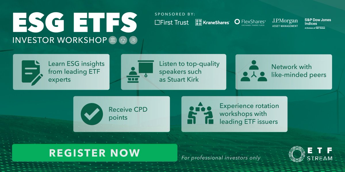ETF_Stream's tweet photo. Calling all professional investors - we have an event just for you!
Are you interested in ESG ETFs? Then register for our investor workshop taking place in October 2022.
To find out more, click here: https://t.co/xWnL8RD3hc
#ESGETFs #ESG https://t.co/F9DdYvqnvG
