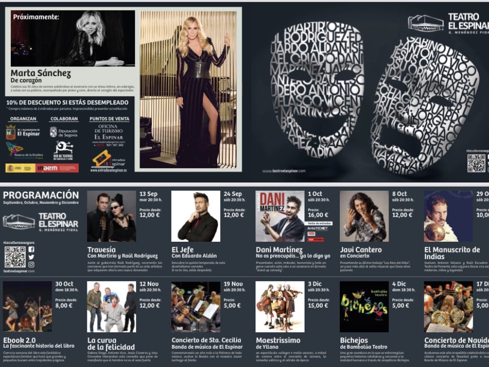 Nueva programación otoño 2022. Entradas ya a la venta.
🎟entradaselespinar.es