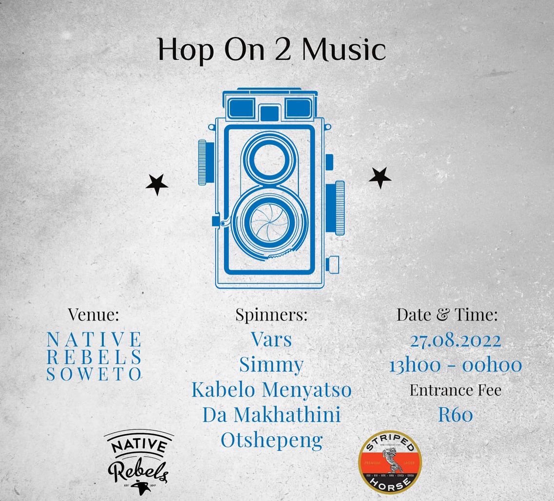 Mdu_Anikulapo31's tweet photo. Another step into our musical journey as we βHop on 2 musicβ with the August Edition. Join us next Saturday at @NativeRebels_ZA with our friends from @StripedHorseZA as we make new memories in front of the famous Bookshelf π
βπ½. #HO2M #NativeRebels #StripedHorsePremiumBeer https://t.co/DST4yxftPT