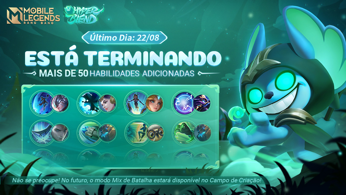 MLBBBR's tweet photo. O mais novo modo Arcade, Mix de Batalha, ficará indisponível EM BREVE! Você sabia?
Este modo ficará indisponível em 22/08. Aproveite sua última chance de experimentá-lo!
#MobileLegendsBangBang
#MLBBNewMode
#HyperBlend https://t.co/VaxgpKIeN5