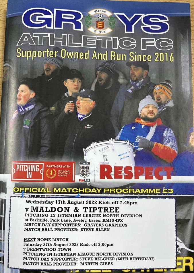 Don’t forget to pick up one of our award winning programmes this evening for tonight’s <a href="/IsthmianLeague/">The Pitching In Isthmian League</a> north fixture against <a href="/MaldonTiptreeFC/">Maldon & Tiptree FC</a> - 68 pages jammed packed with fantastic articles. Only £3. Help support your community supporter owned club
