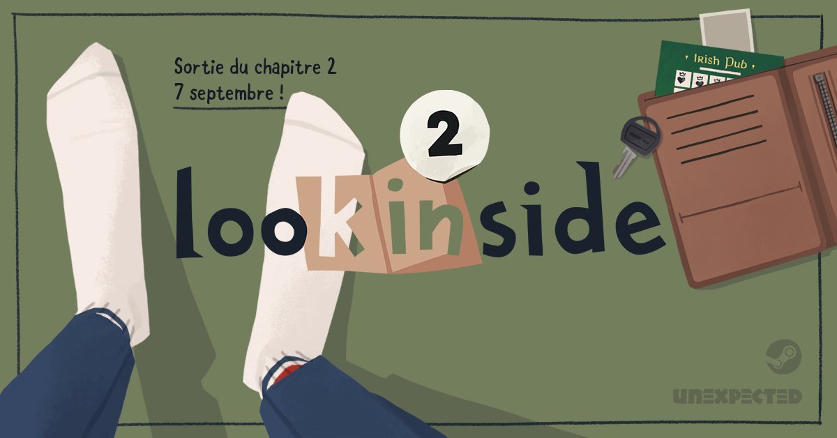 looK INside - Chapitre 2 sort le 7 septembre. 

Nous avons hâte d'avoir vos retours sur ce chapitre nostalgique qui vous transporte dans la jeunesse de personnages singuliers. 

En attendant la sortie du jeu, vous pouvez le wishlist sur Steam : 
📀store.steampowered.com/app/1725360/