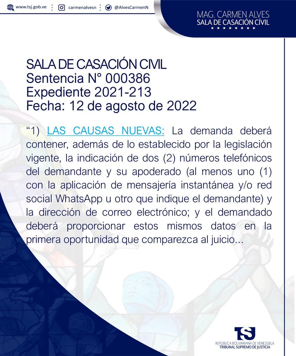 AlvesCarmenN's tweet photo. Establece la sentencia número 000386 que, aunque el artículo 233 del CPC establece las formas de practicar la notificación, sin embargo, para facilitar el oportuno acceso a la justicia se deberá hacer uso de las herramientas tecnológicas a través de medios telemáticos, (TIC) https://t.co/8hPN1UNuWB