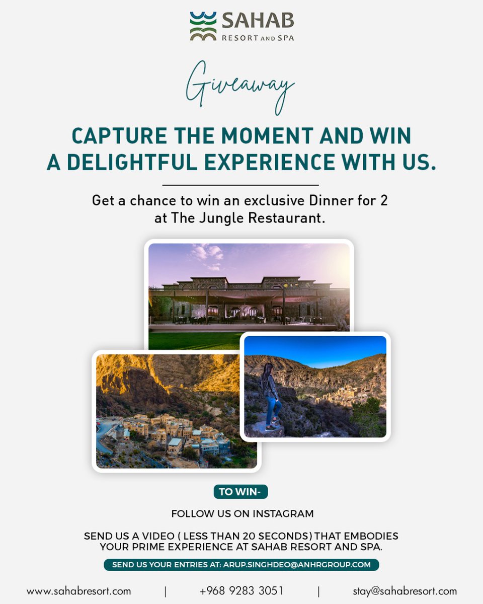 SahabResort's tweet photo. Giveaway Alert!  

Share your most memorable experience at Sahab Resort &amp; Spa with us and stand a chance to win an exclusive dinner for two 

The Winner will be selected based on the best reviews and the results will be announced through our Social Media handles.

#Sahab https://t.co/PLpVR4I4ch