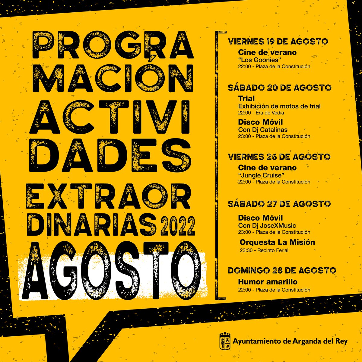 Arganda_Ayto's tweet photo. El Ayuntamiento de Arganda del Rey, a través de su Concejalía de Cultura, ha preparado una serie de actividades extraordinarias que se llevarán a cabo durante dos fines de semana consecutivos, los días 19 y 20, y 26, 27 y 28 de agosto. https://t.co/NGyylkw1n7 https://t.co/RuRWamkZUO