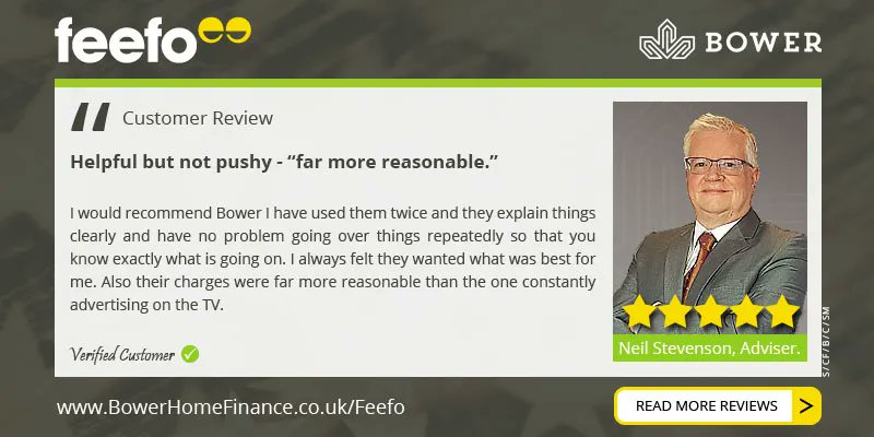 bower_uk's tweet photo. It’s always great when a customer says you’re “far more reasonably priced” - well done, Neil &amp; team!

See more reviews: https://t.co/X2z8p5xDKa

#CustomerService #CustomerFeedback #CustomerSatisfaction #EquityRelease #FeefoTrusted https://t.co/FxHP5ibPQK
