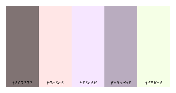 ColPaletteBot's tweet photo. Beep beep, here's a pretty color palette for you!
color-scheme.js parameters used:
- hue: 149
- variation: pale
- colors: #807373, #ffe6e6, #f6e6ff, #b9acbf, #f5ffe6
Have a lovely day!
#twitterbot #colorpalette #colors #palette #prettycolors https://t.co/UBeRaLsLeI
