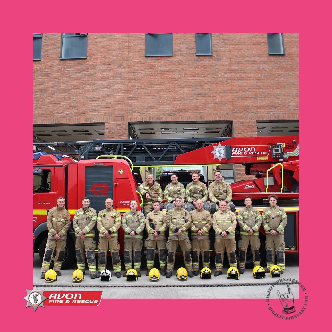 BigJeffJohnsArt's tweet photo. Now that Jeff has returned to Bristol where he’s being taken care of at Southmead Hospital, we wanted to share his story along with a photo of the crew that attended the fire and kept Jeff alive. 

Blue Watch from Temple and Hicks Gate fire stations in Bristol ❤️ https://t.co/Hct0wkWOPy