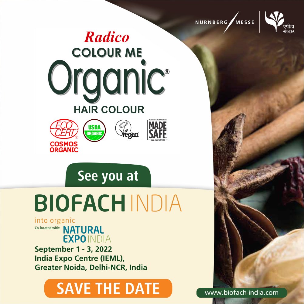 ColourMeOrganic's tweet photo. We at Radico would like to invite everyone to explore the beauty of organic hair colour and hair treatments herbs at BIOFACH INDIA 2022 (1-3 September)

Don’t miss out on live hair testing and samples to try at stand D9 in hall 01!

#biofach #biofach2022 #Biofachindia #indiaexpo https://t.co/GJUSMT1gpe