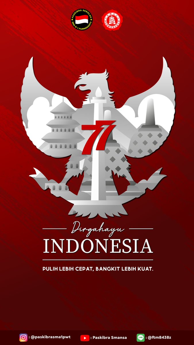 Salam paskibra!!🇮🇩🇮🇩

Teruslah berkibar Merah Putihku, teruslah berkumandang Indonesia Rayaku,
tetaplah bersatu Bhineka Tunggal Ikaku.

Kami Paskibra Smansa mengucapkan Dirgahayu Republik Indonesia ke-77