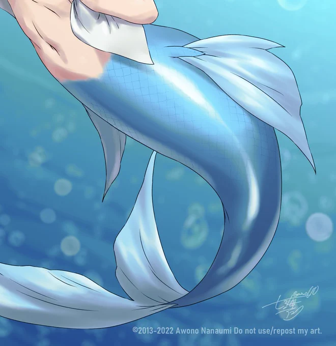 #人魚の尾ビレは自由に描いていいから皆も人魚描こう最近は鱗ブラシを使って鱗をほんのり入れてみる試みをしてます 