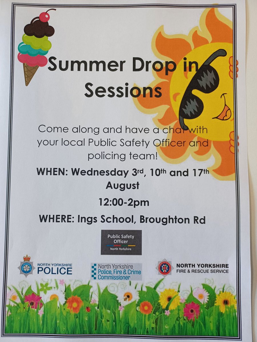 Come along to our summer pop up session and have a chat with us
We're outside Ings School now! 😎🌞

#Skipton #PublicSafetyOfficer #northyorkshire 
<a href="/NYP_Craven/">North Yorkshire Police - Craven</a> <a href="/NorthYorksFire/">North Yorkshire Fire & Rescue Service</a>