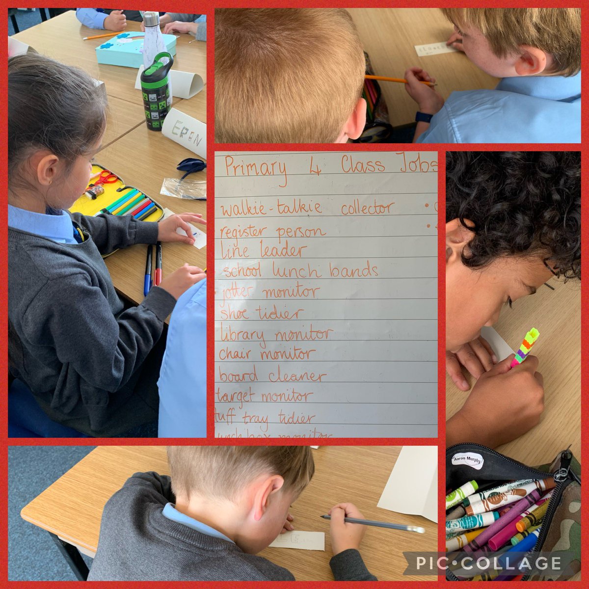 StJosephsERC's tweet photo. Primary 4b are all set to have a responsible year, deciding on class jobs to help make the class run safely and smoothly #responsiblechildren #firstdayback #weloveschool https://t.co/eelrDs48dC