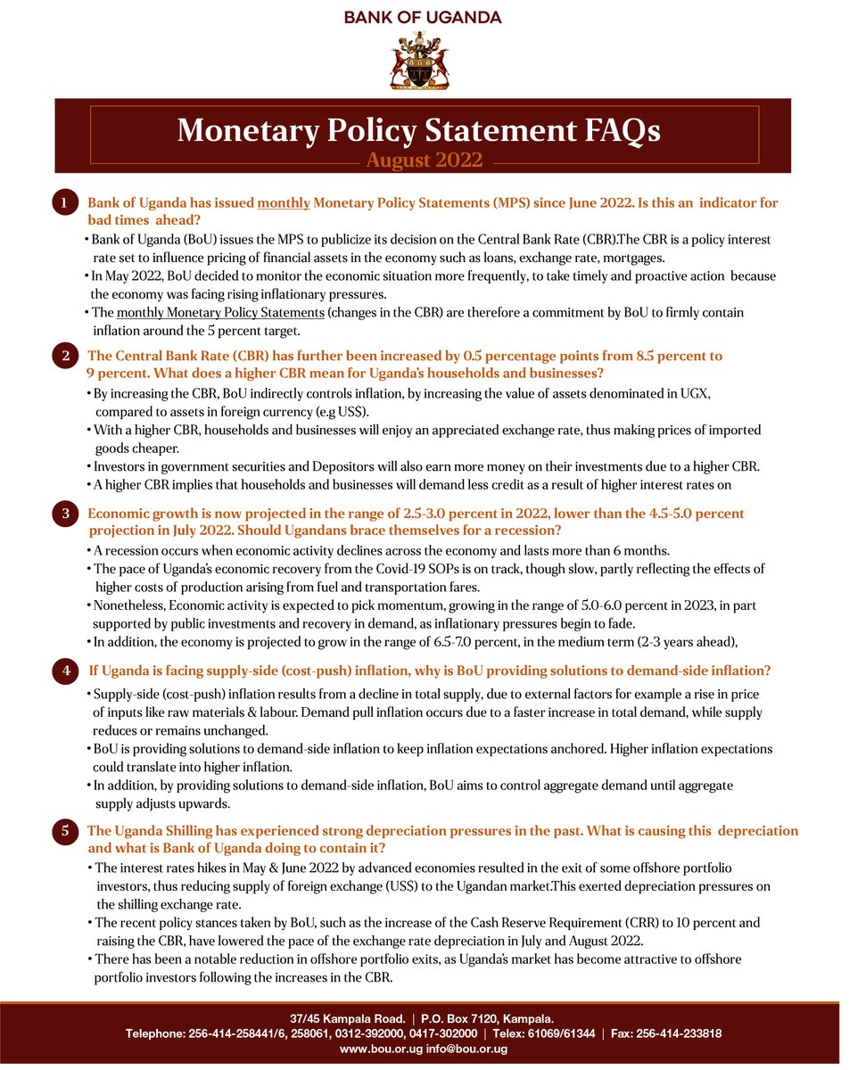 BOU_Official's tweet photo. Monetary Policy Statement FAQs https://t.co/BBHP0nPSD1 https://t.co/UW2AK8E2IP