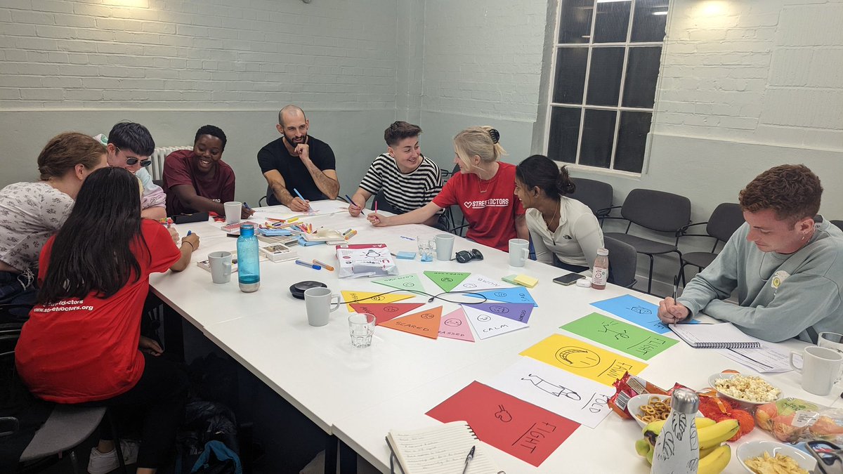 StreetDoctors's tweet photo. We're co-designing new mental health training content for young people, to give them skills to cope better with the mental health impacts of violence. Our young healthcare volunteers had a great time in a co-design session yesterday with the excellent psychotherapist @marc_boaz https://t.co/cMj0ZNNth7