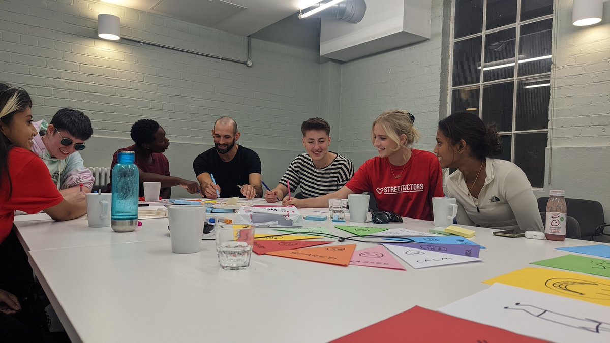 StreetDoctors's tweet photo. We're co-designing new mental health training content for young people, to give them skills to cope better with the mental health impacts of violence. Our young healthcare volunteers had a great time in a co-design session yesterday with the excellent psychotherapist @marc_boaz https://t.co/cMj0ZNNth7