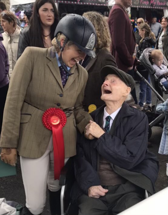 DublinHorseShow's tweet image. As Mr Robert Hare said after winning Class 44 with his homebred Irish Draught Stallion,“never give up”. He told friends and family that horses and dogs had kept him going and at the sprightly age of 100 we all should follow his advise! Congratulations to Robert and Laura.