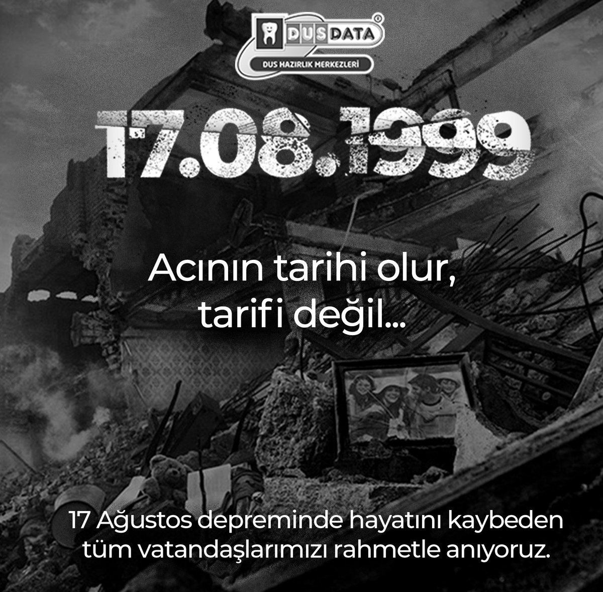 Acının tarihi olur, tarifi değil...

#17Ağustos1999 depreminde hayatını kaybeden tüm vatandaşlarımızı rahmetle anıyoruz.