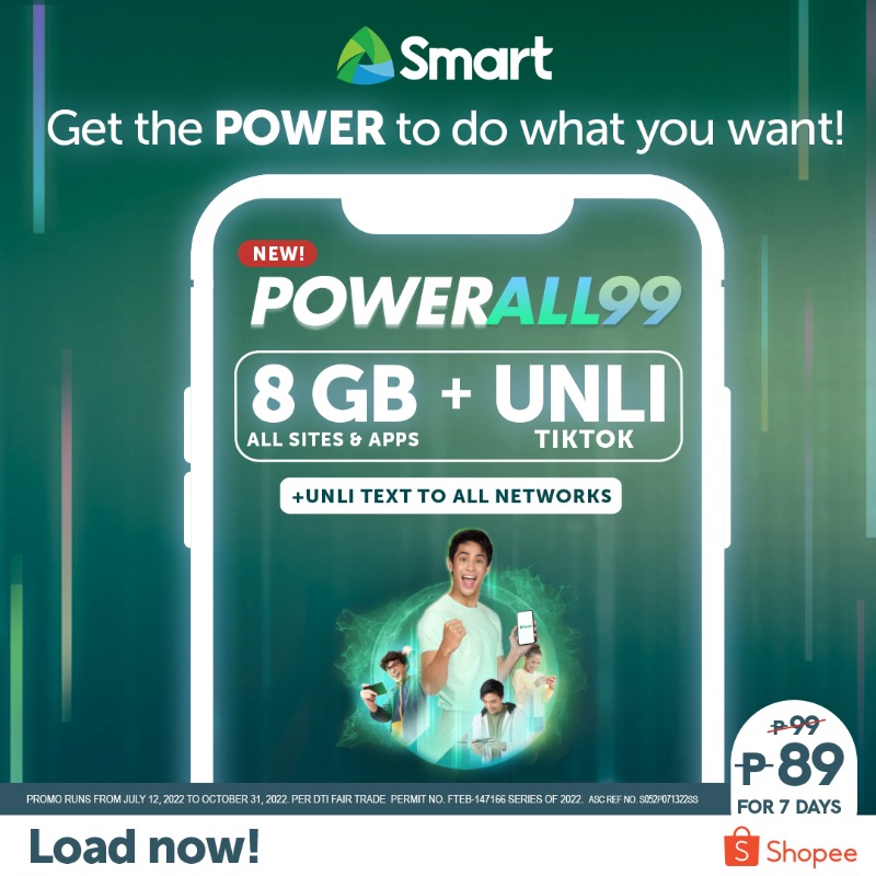 LiveSmart's tweet photo. Get the power to do what you want with Smart Power All! Enjoy an exclusive 10% off discount when you load on Shopee. Load now!