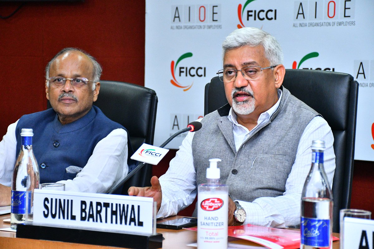 AlOE__India's tweet photo. Mr Sunil Barthwal, Secretary Labour & Employment, Mr. Amit Nirmal, DDG, Employment, Mr. Pankaj Raman, Additional CPFC, Mr. Ravi Chandra, Insurance Commisioner, ESIC addressing AIOE & FICCI members on Labour & Employment related issues #aioe @LabourMinistry @ficci_india https://t.co/NV8SFddTvR