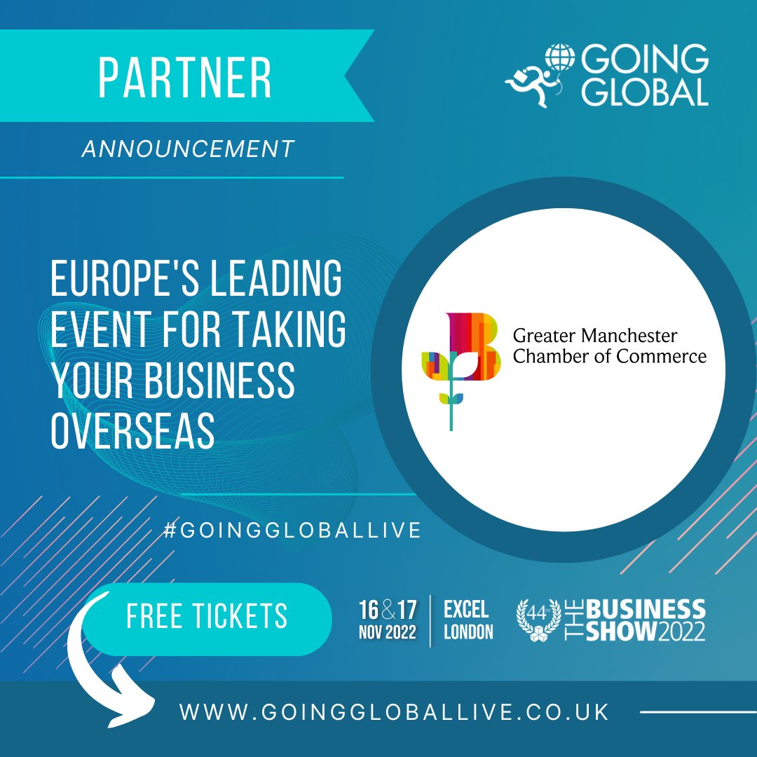 GoingGlobalLive's tweet photo. We are partnering with the Greater Manchester Chamber of Commerce for Going Global Live this November. Super excited to be working together! @gmchamber

Get your FREE tickets here: https://t.co/5nUrr35I6w #GoingGlobalLive #GGLive #GGpartner https://t.co/8HgvSZtpvw