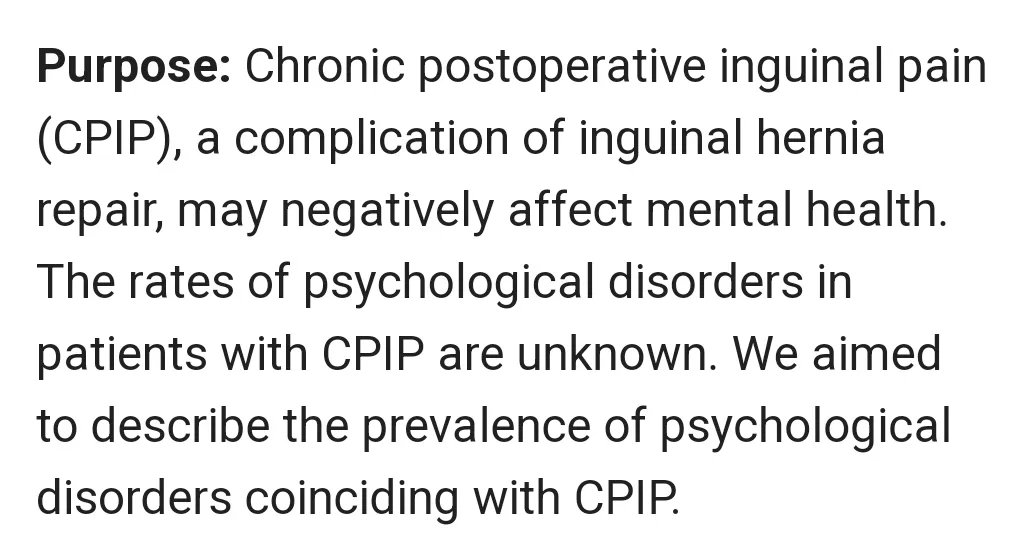 eurohernias's tweet photo. https://t.co/tUFDbUoabn Psychological disorders in patients with #CPIP.

#InguinalHernia #HerniaSurgery https://t.co/pB3Qotk0yL