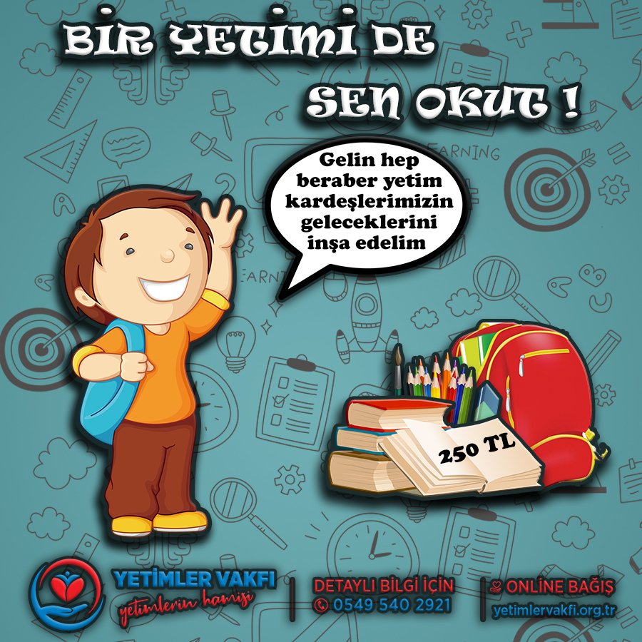 YetimlerVakfim's tweet photo. Gelin hep beraber yetim kardeşlerimizin geleceklerini inşa edelim. 250 ₺ karşılığında eğitim masraflarını karşılayalım. Sizlerde kardeşlerimize destek olmak ister misiniz?
Detaylı bilgi için

📱0549 540 29 21

🌐https://t.co/owq9n2qrno https://t.co/UH55eS71VI