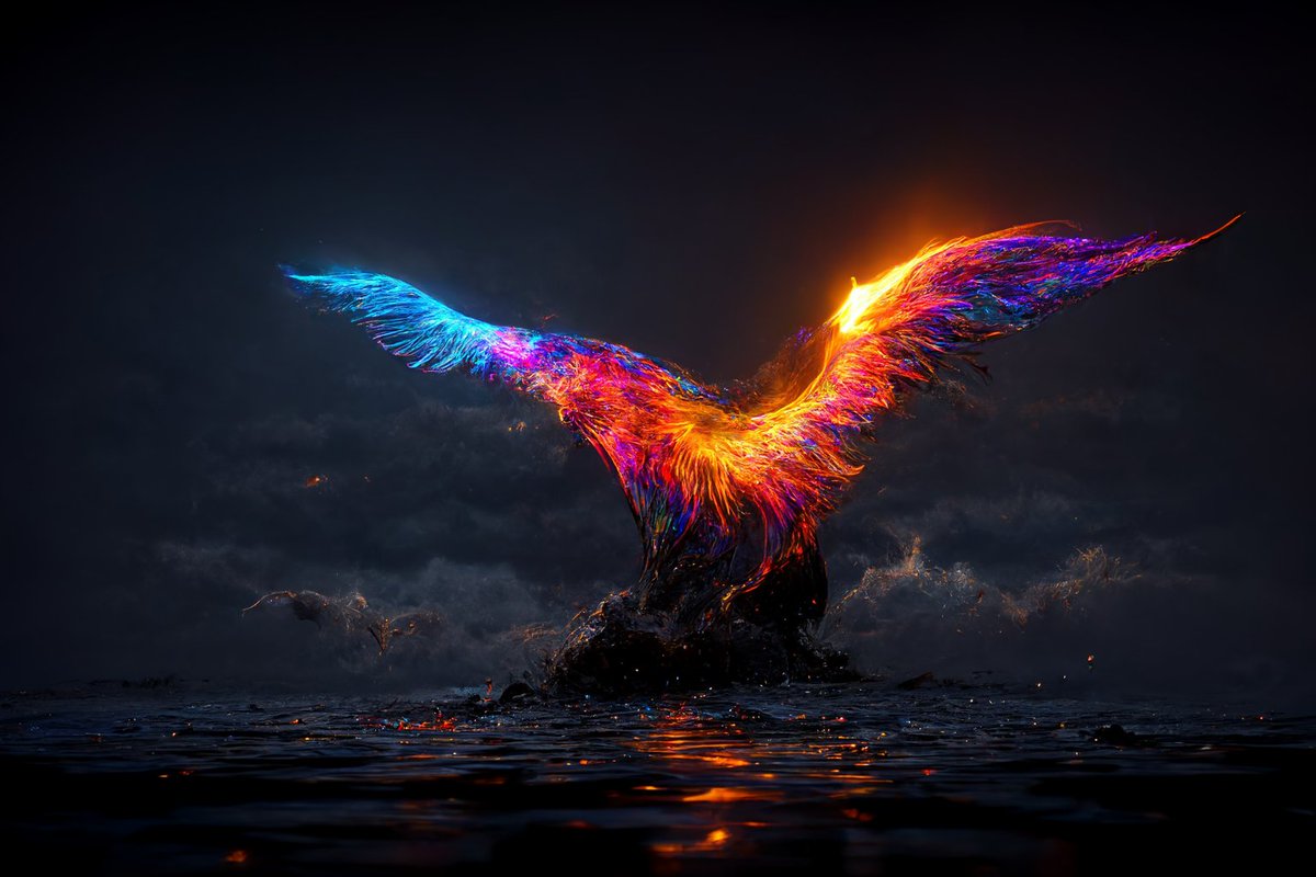 MMimaginationAI's tweet photo. Midjourney "Phoenix bird lights up a dark world" https://t.co/QGGyeB8nTc