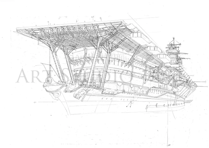 【#大観艦式2682】#遊就館 の入館ゲートを抜けて常設展展示室へ入る手前に並ぶ作品群の中で最も時間がかかった作品「双対の巨竜」。阿吽(加賀:阿形 / 赤城:吽形)・雌雄(加賀:雄型 / 赤城:雌型)の対になっている。まさに狛犬の並びで展示中。
#菅野泰紀 #鉛筆艦船画 #鉛筆画 