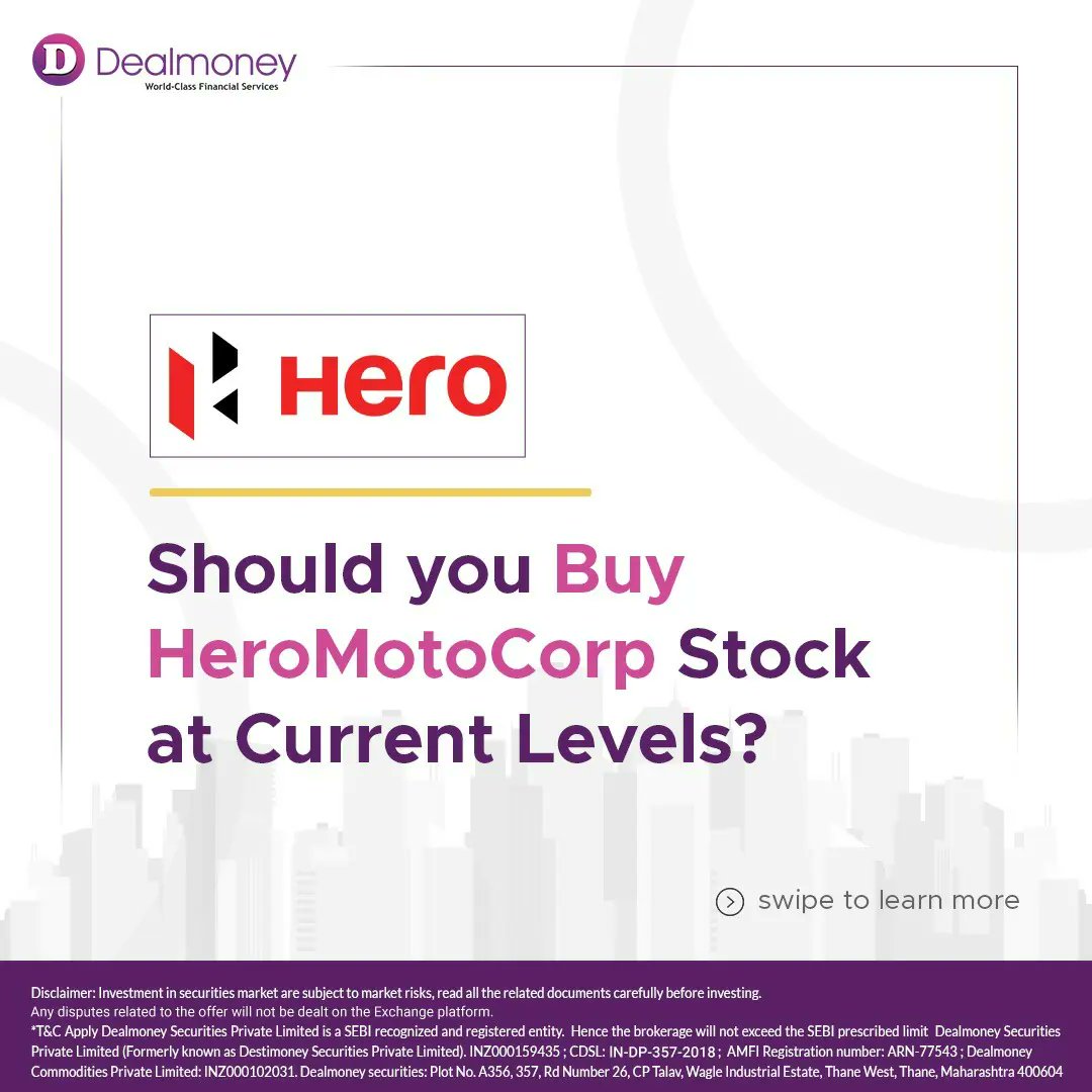 Dealmoney_com's tweet photo. Should you BUY or SELL Hero Stock?
For more share market related recommendations follow us @dealmoneyindia
#Dealmoney #DSPL #sharemarket #stockmarket #nifty #sensex #investing #trading #nse #bse #stockmarketindia #stocks #indianstockmarket https://t.co/23K4JBW0Nz