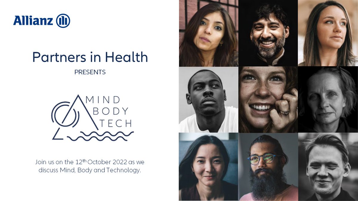 AllianzCare's tweet photo. Allianz Partners is thrilled to launch its next Partners in Health event – Mind, Body and Technology. Join us on the 12th October 2022. Click here to find out more 👉 https://t.co/hGrNVwkwTb #PartnersInHealth #MindBodyTech https://t.co/7RkLehx8Ps