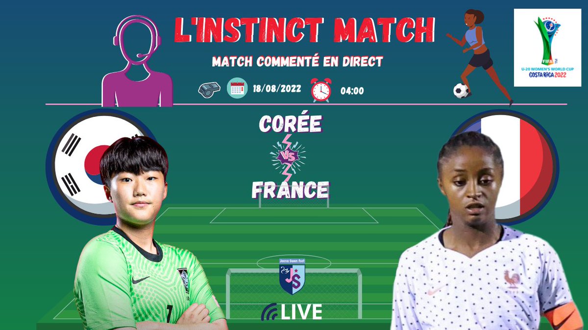 instinctfoot's tweet photo. On se donne RDV ce soir rdv à 3h30 pour le troisième match des bleues pour la coupe du monde Féminine des U20 au Costa Rica
Corée du Sud 🇰🇷 vs 🇫🇷France
Lien du match Commenté
👉 https://t.co/56UU8bLsFF
#wwcu20 #instinctfoot #football #france #canada #equipedefrancefeminine https://t.co/HH1n2CmBPL
