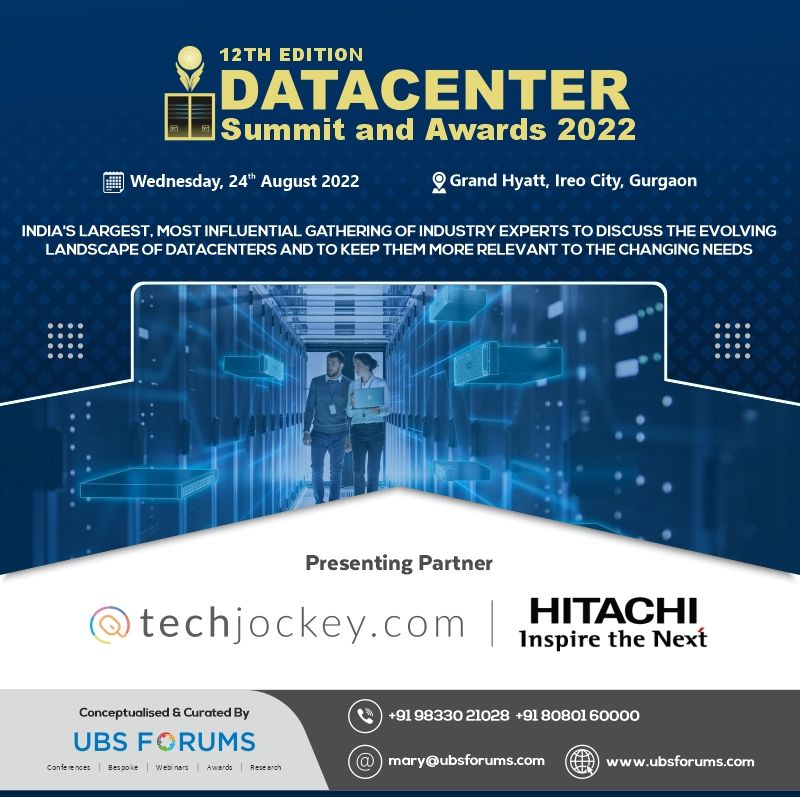 TechJockeys's tweet photo. Looking forward to hosting the 12th Edition Datacenter Summit & Awards 2022 with @HitachiVantara
It is going to be an influential gathering of top industry experts presenting the evolving landscape of Datacenter & more..
#techjockey #12thEditionUBSFDC #datacentersummit
#leaders https://t.co/CA5FPVpBf8