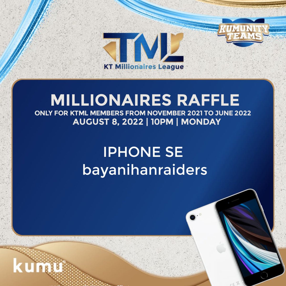 kumunityteams's tweet photo. What's up Teams!

Sabay sabay natin i-Congratulate ang mga teams na nanalo sa ating Millionaires Raffle na ginanap last August 8, 2022! 

Kaya earn more diamonds at sumali sa ating pa challenge at baka sa susunod na Millionaires Raffle, isa ang team niyo sa manalo! 🤗

#KTML https://t.co/VTEXTpeZpn