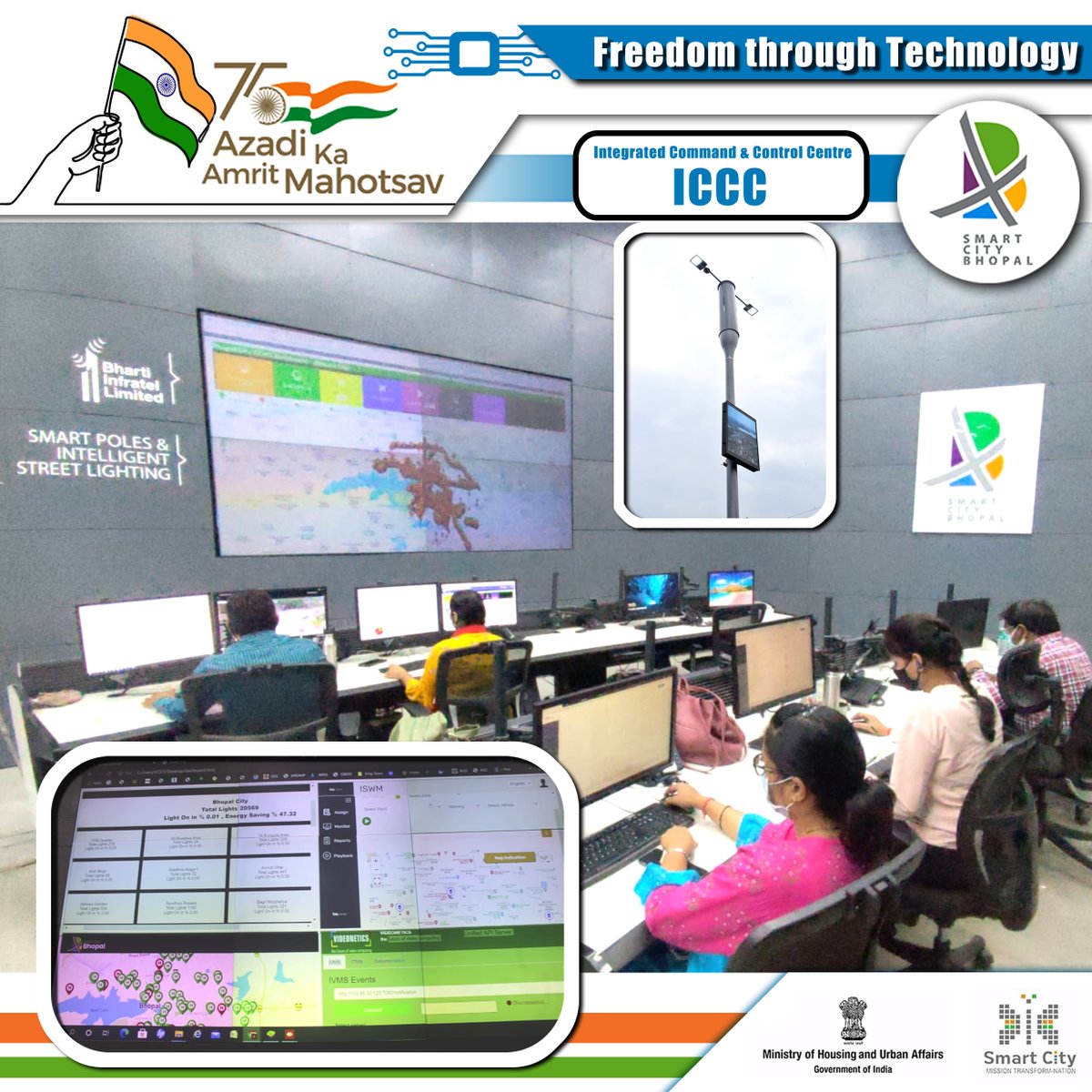bhopal_bscdcl's tweet photo. Monitoring of Street Lights & Smart Poles is executed through Integrated Command & Control Centre #ICCC by #BhopalSmartCity
#AazadiKaAmritMahotsav
#Freedom_Through_Technology
#IntegratedCommandAndControlCentre
#100ICCC
#75impactstoriesICCC
@SmartCitiesMission https://t.co/upkbxxSt1D