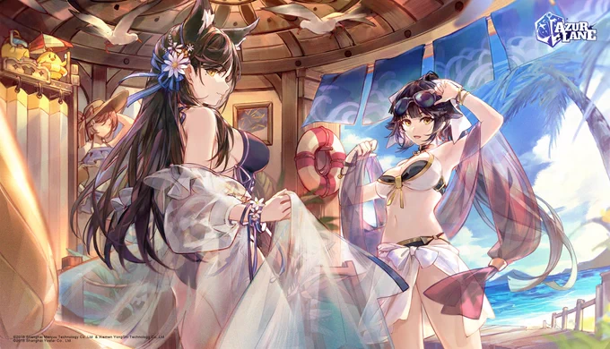 Happy 4th Anniversary to ()!! Drew summer Atago &amp; Takao for the anniversary artbook this year #AzurLane #AzurLane4thAnniv #Yostar 