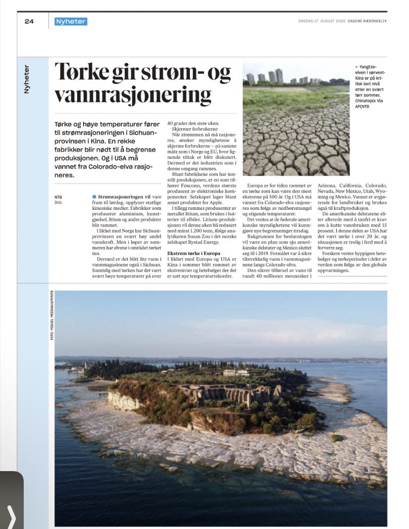 Jeg syns det er veldig merkelig at klimaendringene ikke er en større del av kraftdebatten i Norge. Tørke og ekstrem hete gir lavere kraftproduksjon verden over, og neppe for siste gang.