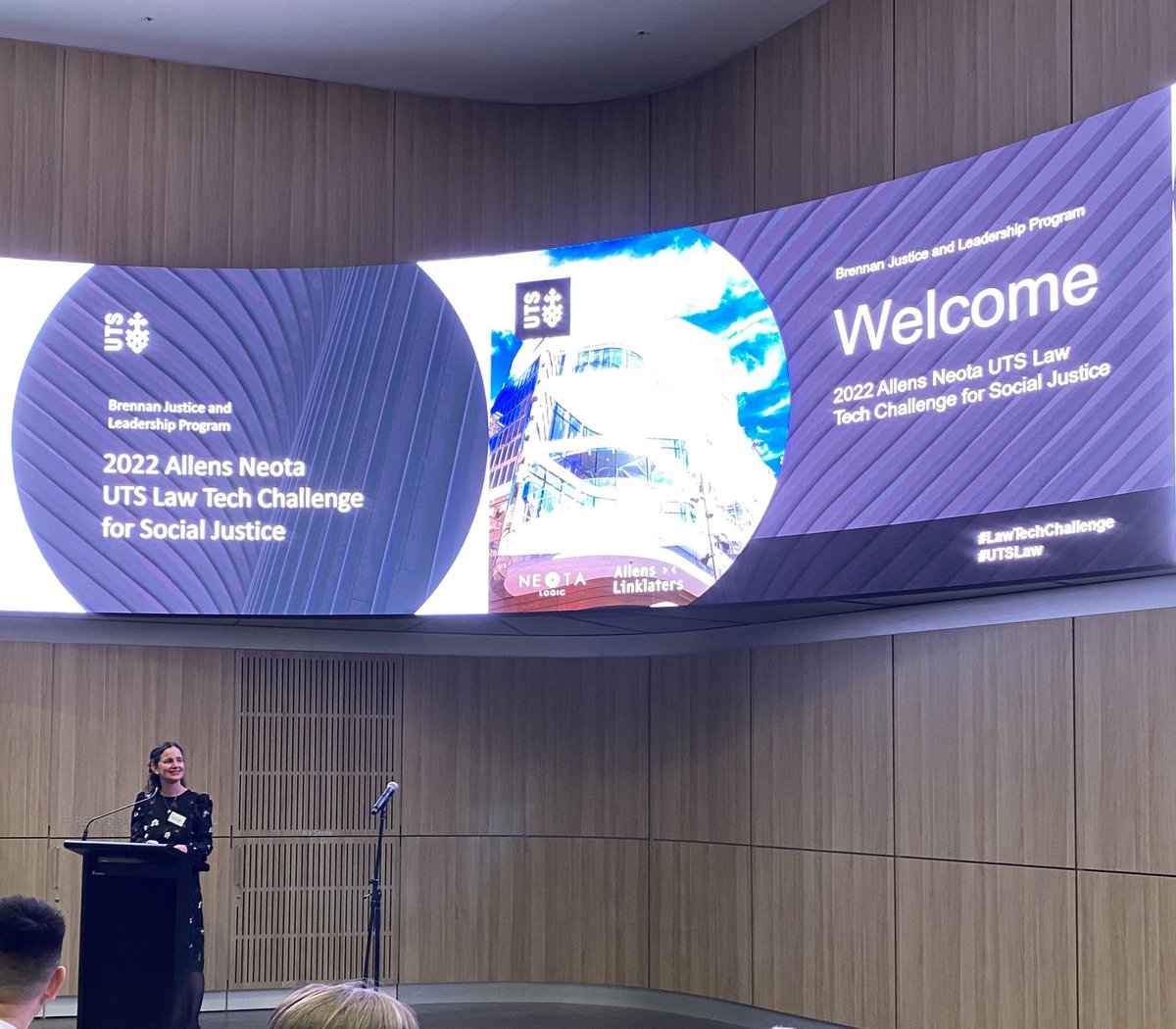 evana_wright's tweet photo. I’m am very excited to be at the (in person!) Grand Final of the Allen’s Neota UTS Law Tech Challenge for Social Justice #LawTechChallenge #UTSLaw https://t.co/yLIoEpsJaL