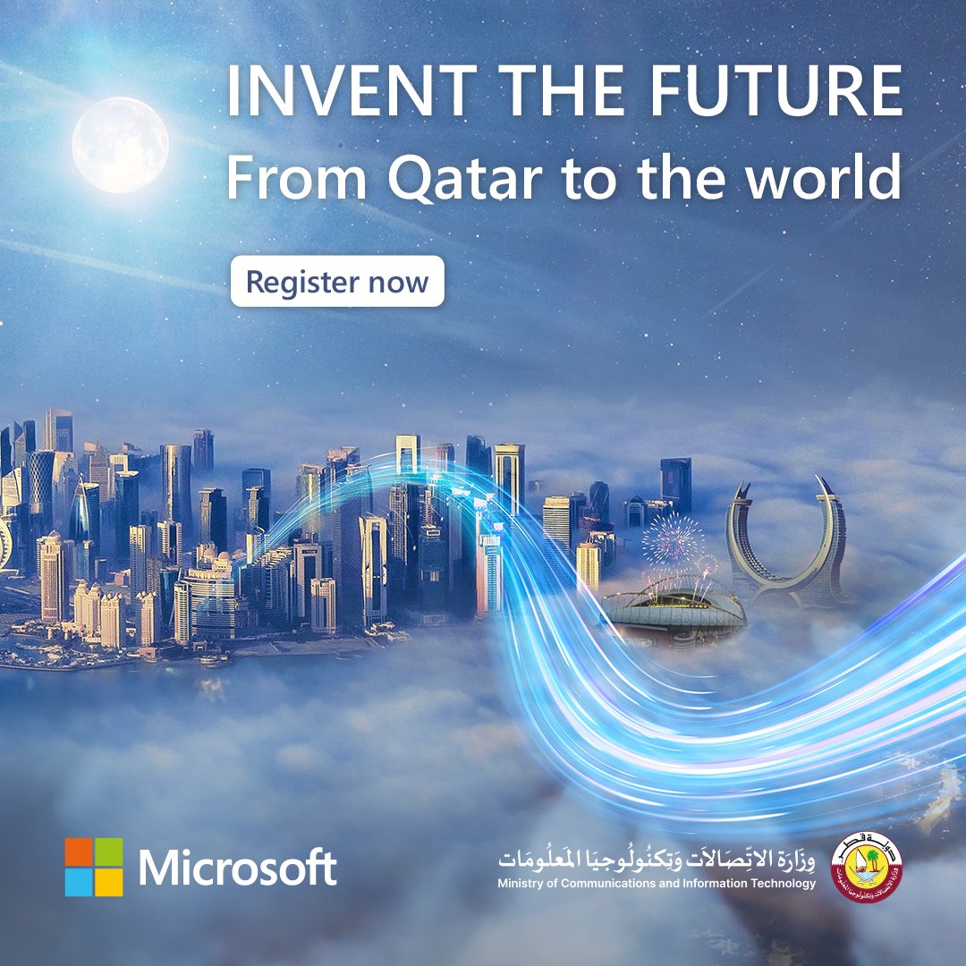 microsoftqatar's tweet photo. Join us to launch the first Global Datacenter in Qatar on Wednesday, August 31st at 6.00 pm.

@MCITQATAR

Register now: https://t.co/dqk0jjIwf2

#Innovate4Qatar #MicrosoftCloud #MCITQatar https://t.co/wdQbblpfvL