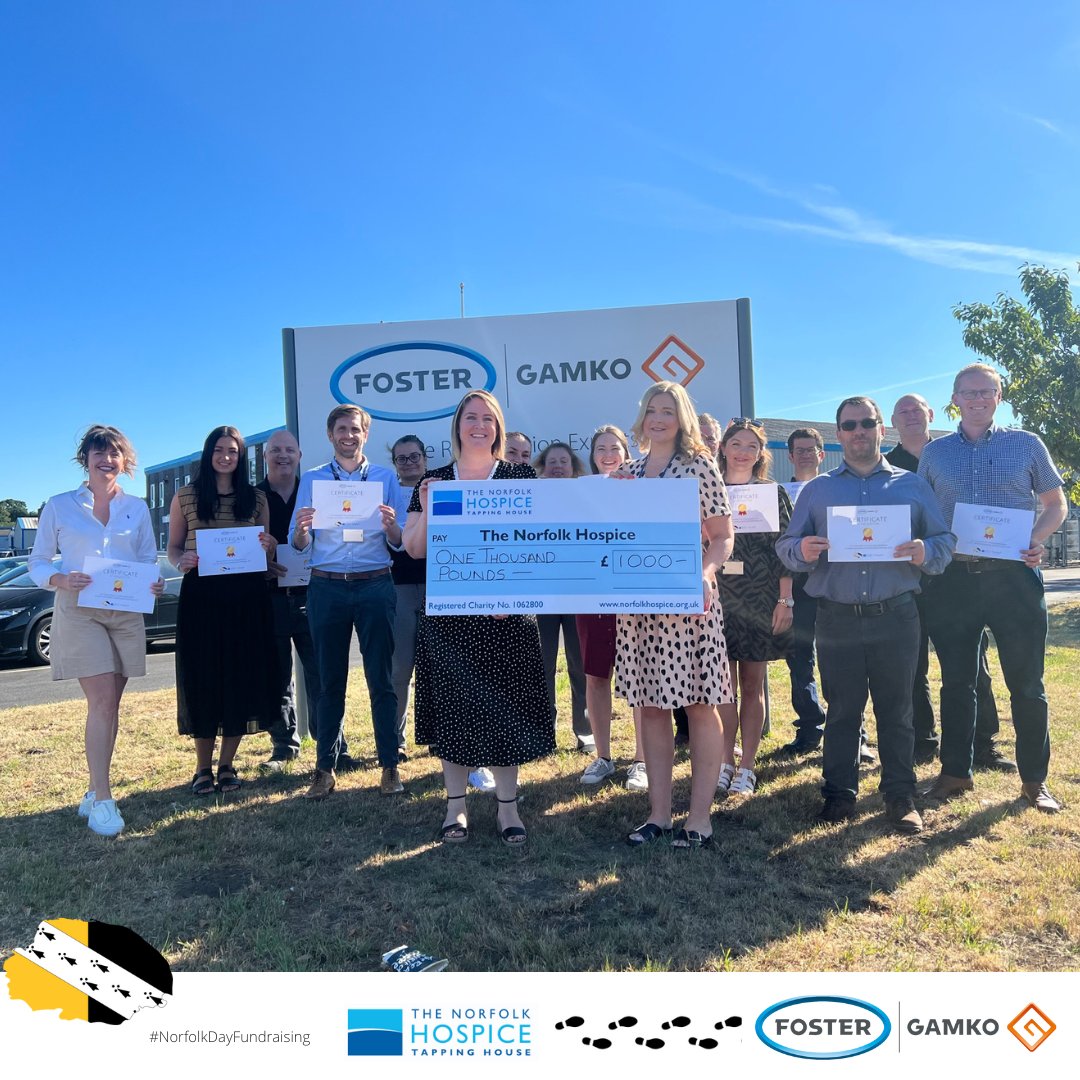 FosterRef's tweet photo. Foster and Gamko staff walked, ran and cycled across Norfolk and raised Β£1000 for the Norfolk Hospice Tapping House. π
The Norfolk Hospice provides support, care and advice for patients, their carers and families through all stages of illness.
#FosterRefrigerator #NorfolkDay22 https://t.co/w8og0HoSFQ