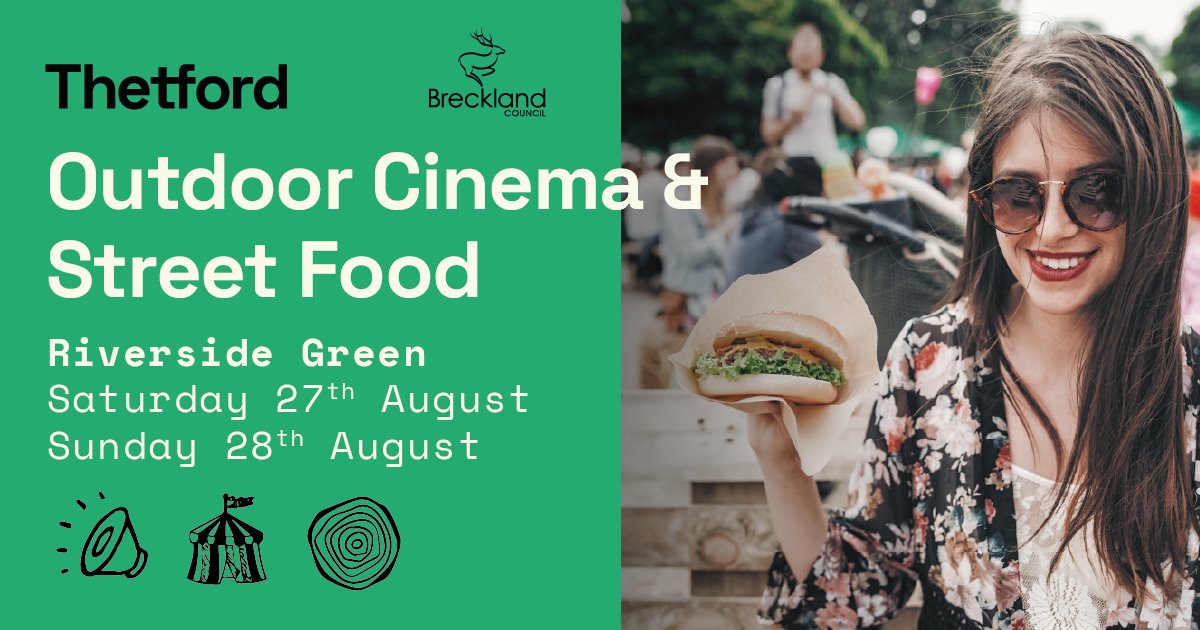 FREE outside cinema 📽️ is coming to #Thetford! Enjoy a fantastic experience by the river in the heart of Thetford ▶️ ow.ly/CMEL50KjWCW #StreetFood #FreeCinema #VisitNorfolk