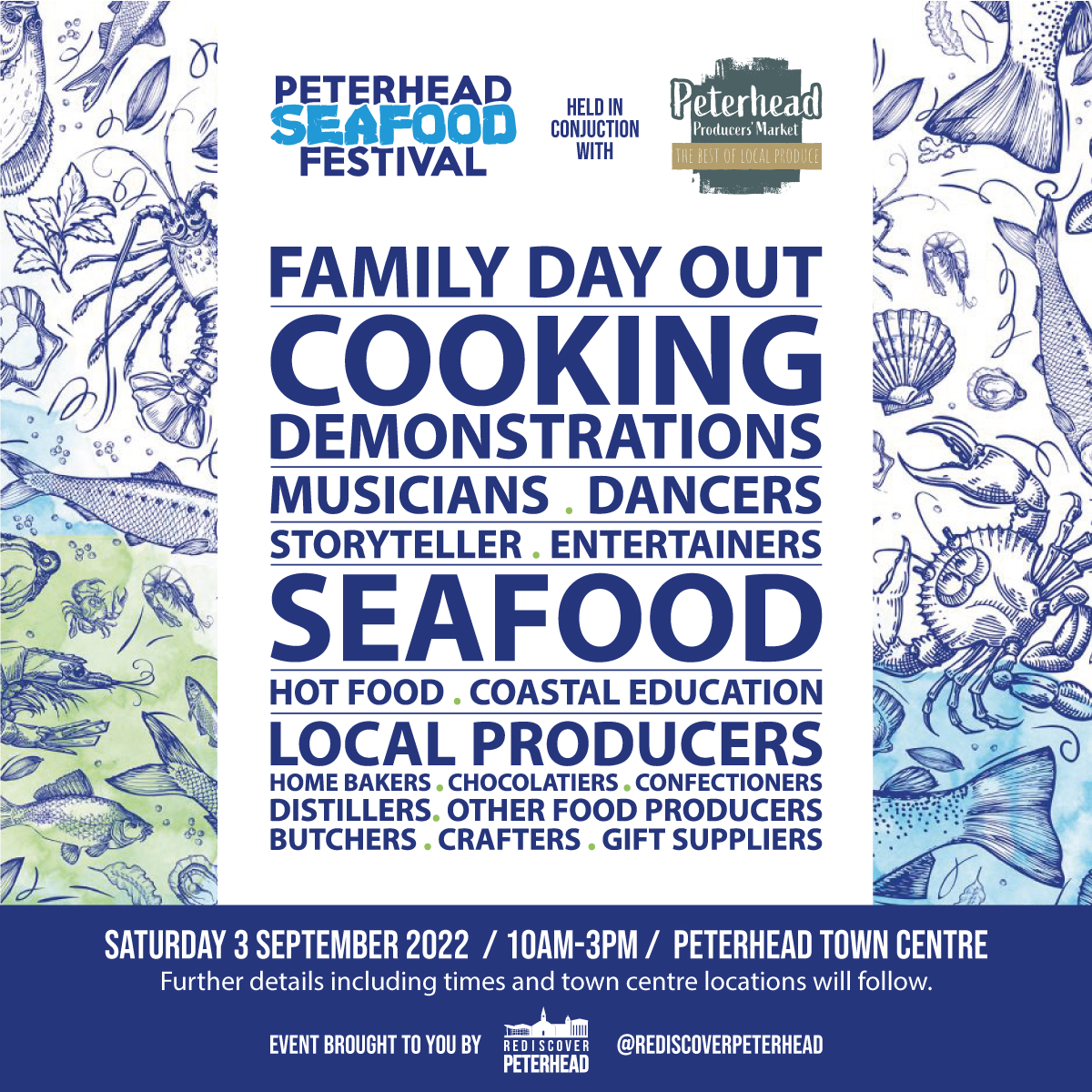 :::EVENT DETAILS:::
#PeterheadSeafoodFestival held in conjunction with #PeterheadProducersMarket

More information on the event can be found on our website >>>
rediscoverpeterhead.co.uk/post/peterhead…

With further details including times and town centre locations to follow.

#RediscoverPeterhead