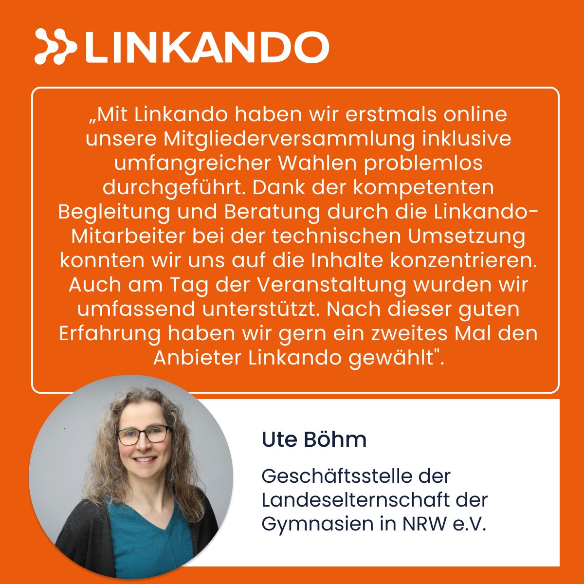 Linkando1's tweet photo. Die Landeselternschaft der Gymnasien in NRW haben bereits zum zweiten Mal problemlos Ihre Mitgliederversammlung digital mit Linkando durchgeführt. Danke für das Vertrauen und das positive Feedback. 

#Kundenzufriedenheit #OnlineMitgliederversammlung https://t.co/yjQBkWRlQz