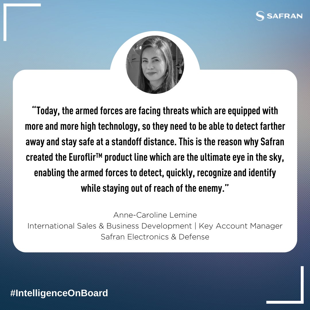 SafranElecDef's tweet photo. Today, Anne-Caroline tells us why Safran Electronics &amp; Defense created the Euroflir™ product line!
Learn more about the Euroflir™ family ➡️ https://t.co/3oAlEN0YoN 
#Euroflir #SafranElectronicsDefense #IntelligenceOnBoard https://t.co/e6AVh3jlaZ