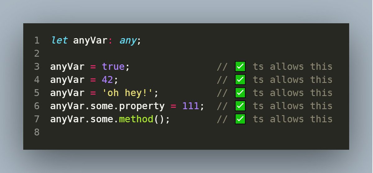 Langhard's tweet photo. Do you know the differences between any and unkown in #typescript?

Quote: "Anything is assignable to unknown, but unknown isn't assignable to anything but itself and any without a type assertion. [...]"
Source: https://t.co/WPwxI1nvwF https://t.co/dkawnWbbYp