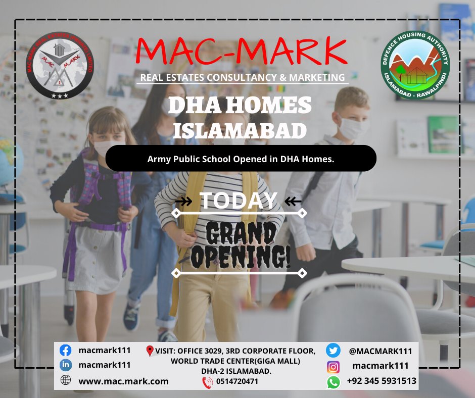 macmark111's tweet photo. TODAY GRAND OPENING Army Public School in DHA Homes
#dha #macmark #realestatemarket #dhahomes #dhaislamabad https://t.co/oHOghUFSVW