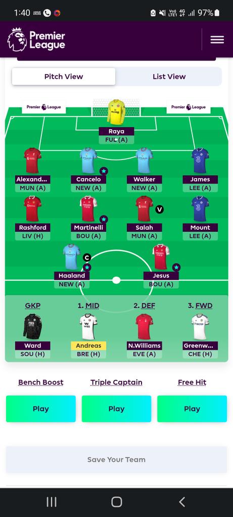 Ashiefk's tweet photo. @FPL_JianBatra Thanks for the reply 🤩 this is my current team for next week will do rash to gross love from india 🥰 https://t.co/7MvBQkgqT8