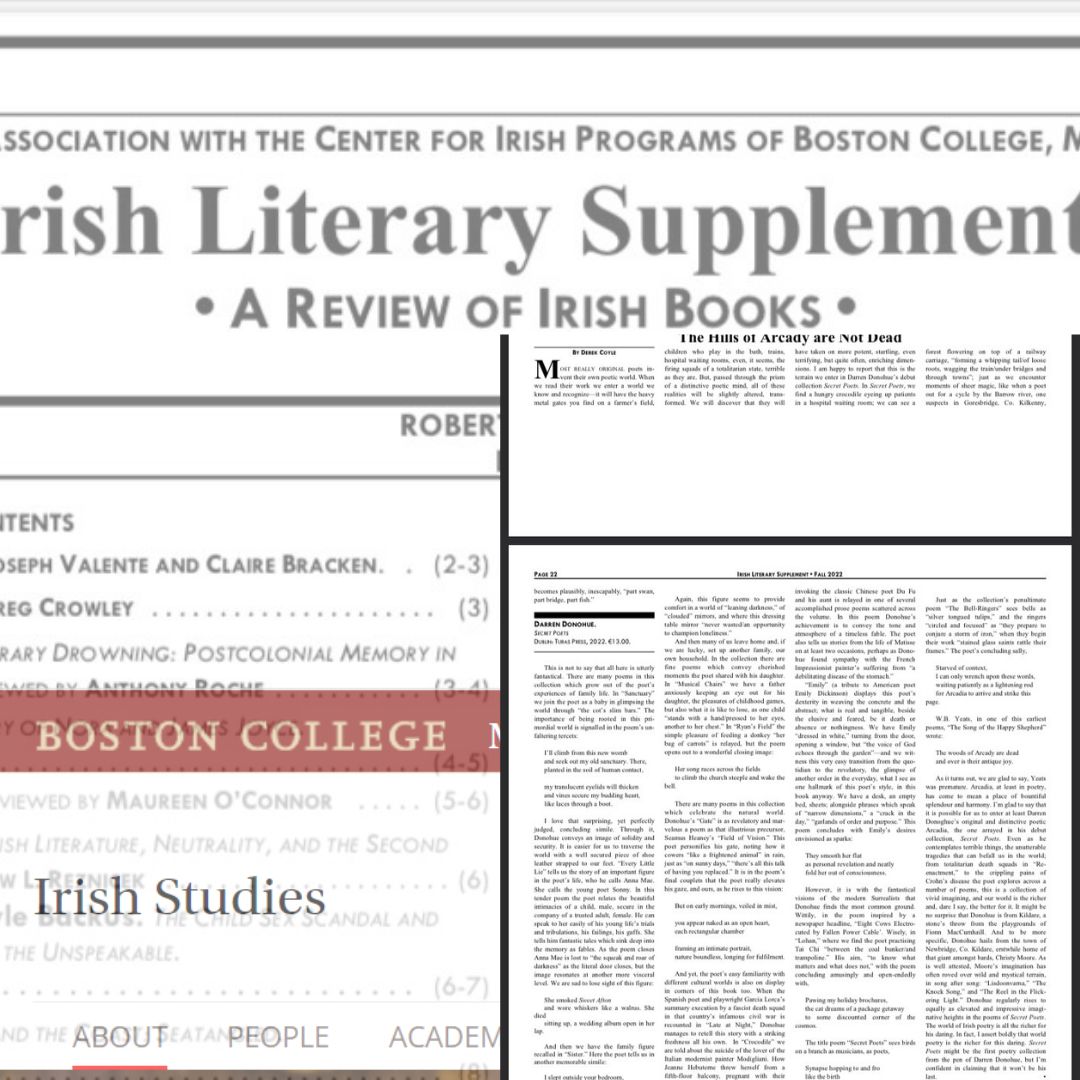 EMcSkeane's tweet photo. Thrilled to see this insightful review by #DrDerekCoyle of #SecretPoets by @DarrenDonohue1 in the prestigious #IrishLiterarySupplement, journal pub in assoc w @BostonCollege! @poetryireland @Poetry_Society @PoetrySociety @seanehewitt @PoetryProgRTE @RuthMcKee https://t.co/vsloJGVf7q